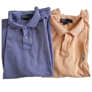 Polo Ralph Lauren Mens Large Pique Polo Shirt Bundle Purple Peach 2 Pack READ